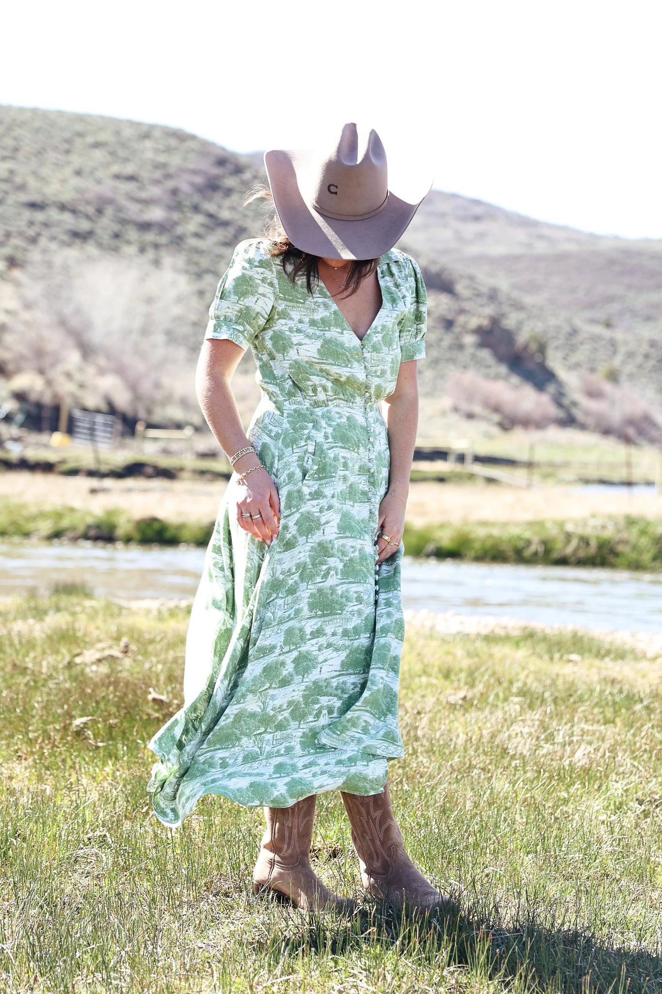 Darcy Dress in Green Toile by Sendero