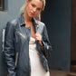 Sofia RF Leather Jacket, Denim Blue