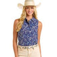 Sleeveless Horse Print Snap Front Blouse by Panhandle at Bourbon Cowgirl