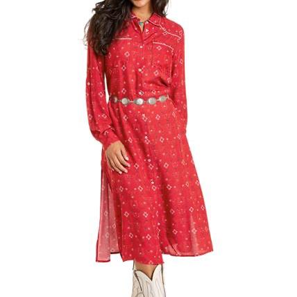 Red patterned midi dress StyleLWN2S06348
