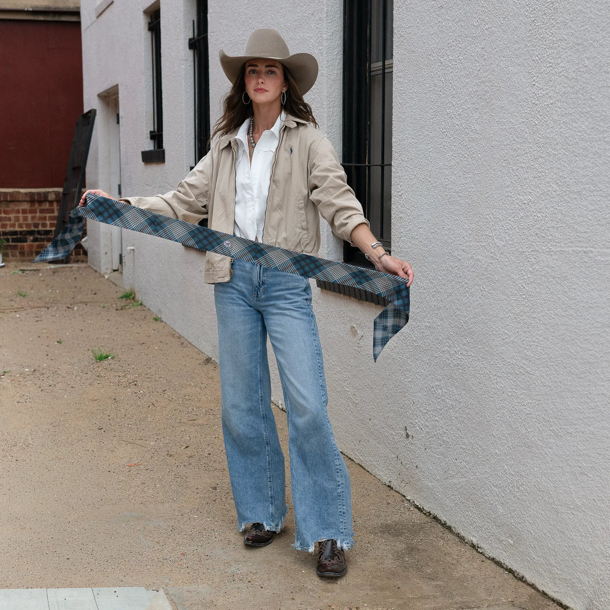 Boli - Gettin' Western by Fringe Scarves Navy Plaid