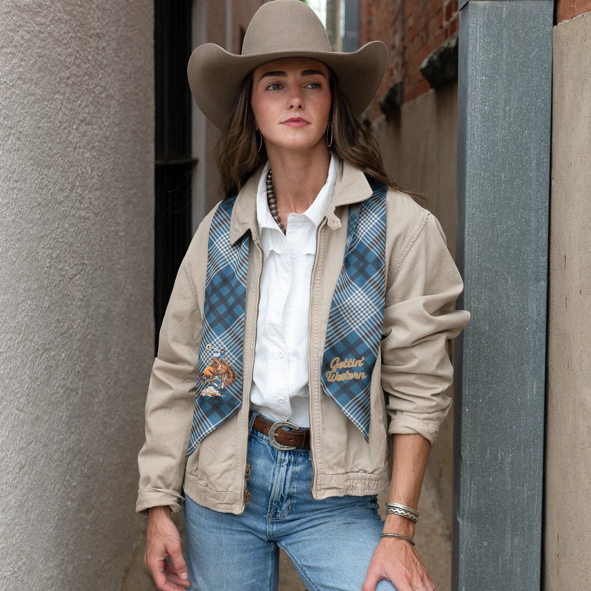 Boli - Gettin' Western by Fringe Scarves Navy Plaid