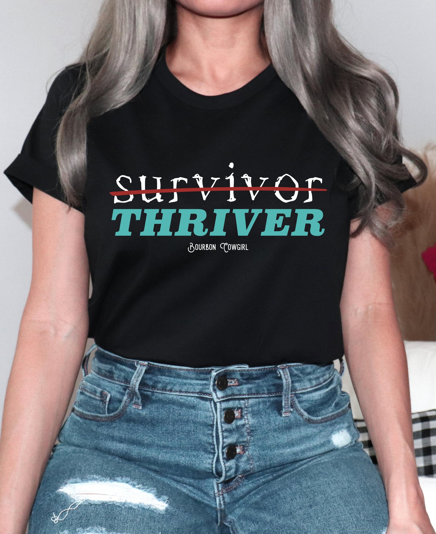 Survivor Thriver Black Graphic Tee Shirt - Bourbon Cowgirl