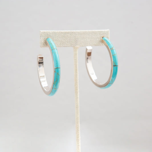 Large Turquoise and Silver Hoop Earrings