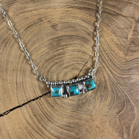 Turquoise Triple Square Silver Necklace by Boho Sol