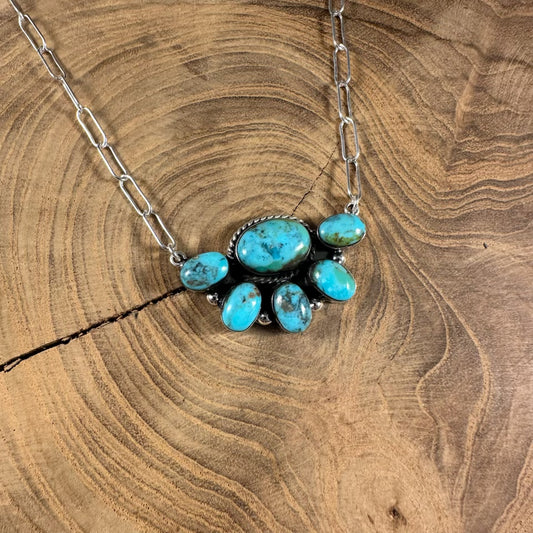 Small Chunky Half Cluster Turquoise Necklace by Boho Sol