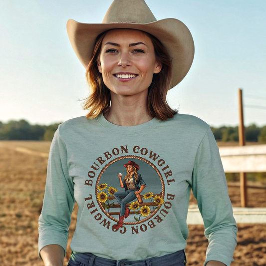 Bourbon Cowgirl Long Sleeve Dusty Blue T-Shirt Bourbon Cowgirl