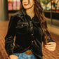 Black Velvet Button Down Collared Long Sleeve Shirt, Plus Size Bourbon Cowgirl