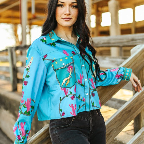 Jade Riding Horse Pink Cactus Rope Oversize Crop Top at Bourbon Cowgirl