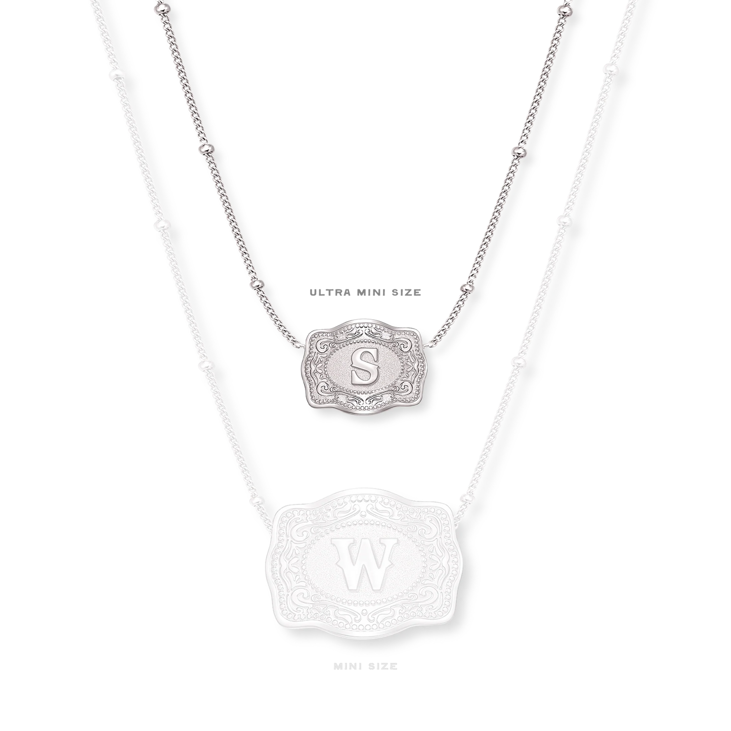 SpurWest Ultra Mini Belt Buckle Necklace - Silver (Initial)