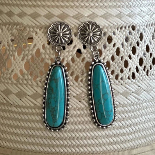 El Paso Concho Earrings - Western Turquoise Jewelry for Bourbon Cowgirl