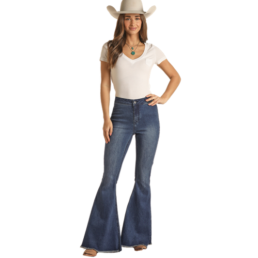 Extra Stretch High Rise Bell Bottom Jeans Rock & Roll Denim for Women