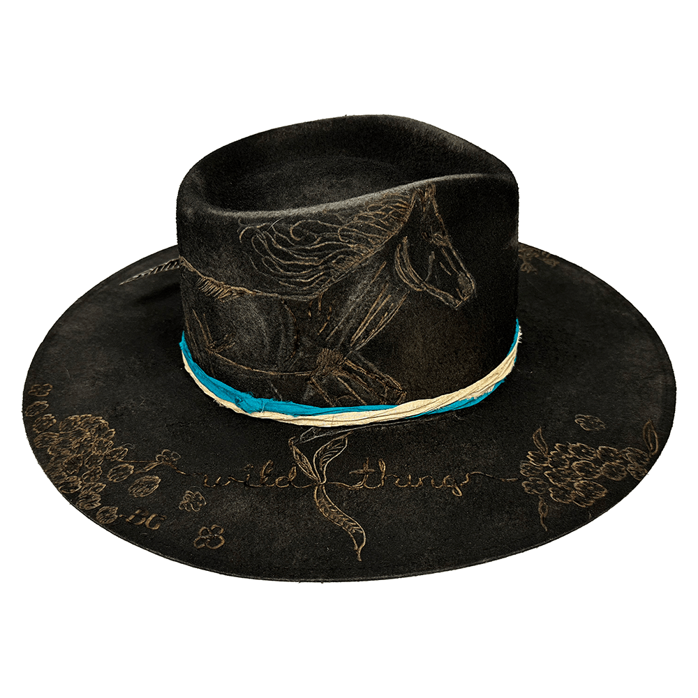 Upcycled Black Suede like Cowboy Hat with Feather Accent Shawnee Suede Leather Western Hat with Feather - Steampunk  main image 2