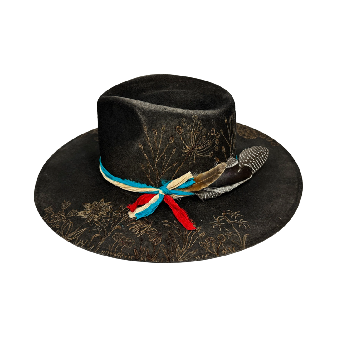 Wild Thing Rancher Hat Custom Burned - Black| Bourbon Cowgirl