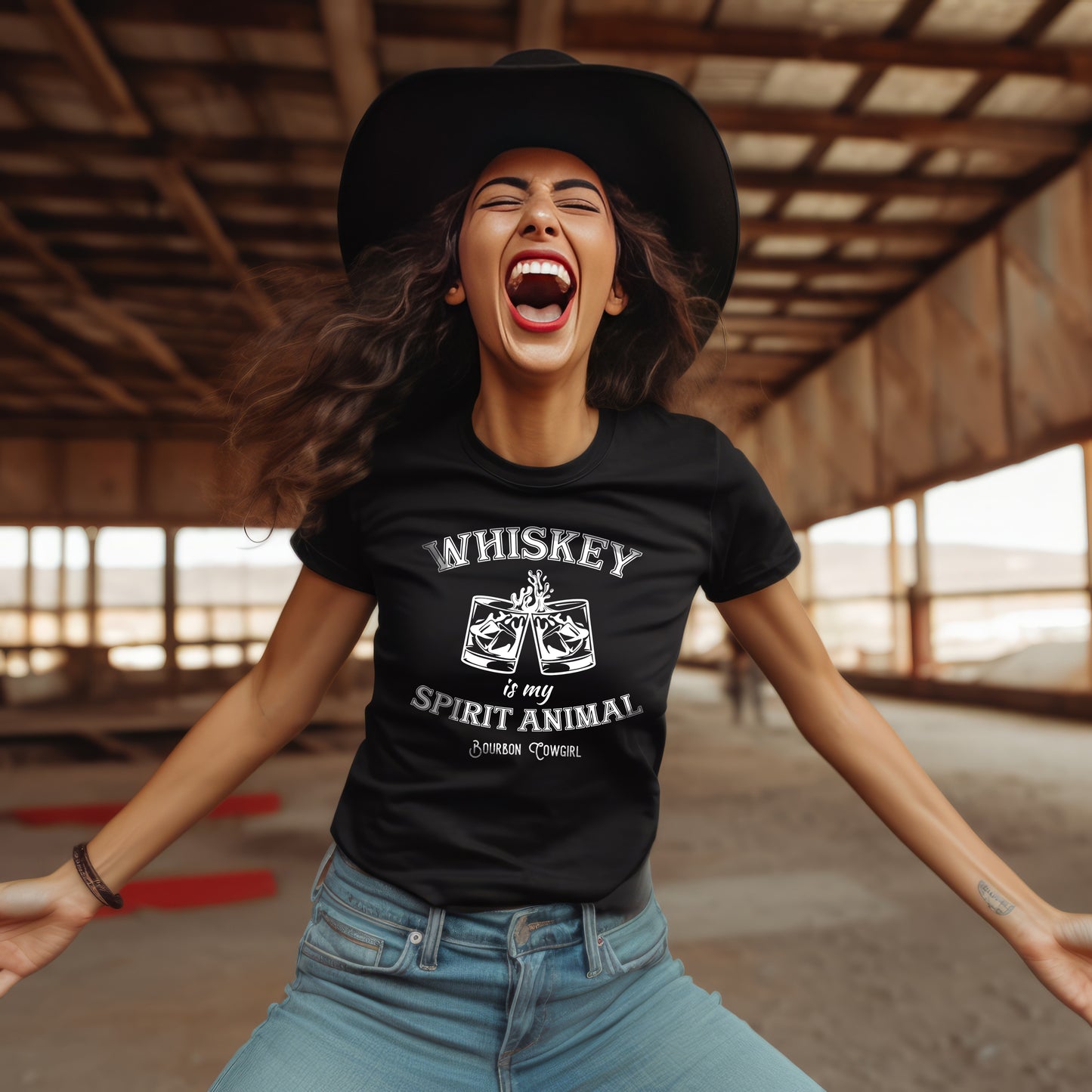 Whiskey Is My Spirit Animal Graphic Tee - Bourbon Cowgirl