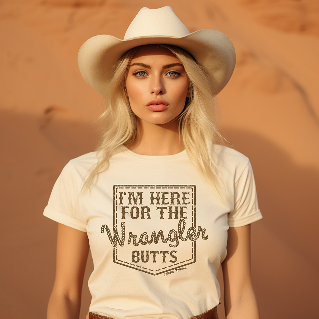 I'm Here for the Wrangler Butts T-Shirt Natural - Bourbon Cowgirl