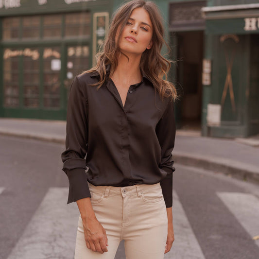 Léa Satin Shirt in Black