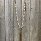 Freshwater Pearl, Turquoise & Leather Tassel Necklace