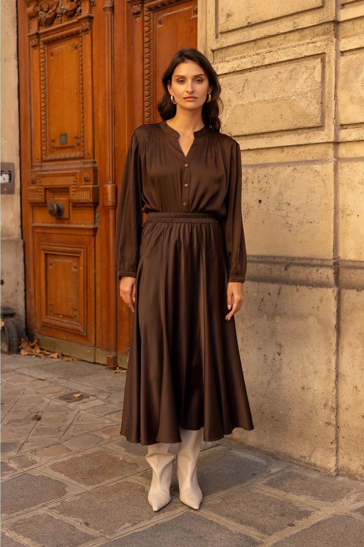 Valentine Skirt in Thick Chocolate Brown Satin