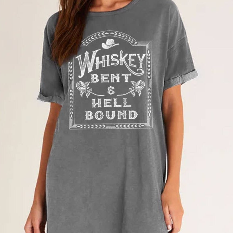 Whiskey Bent & Hell Bound Graphic T-Shirt Dress for Cowgirls – Bourbon ...