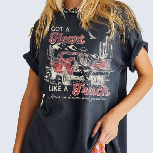 I Got a Heart Like a Truck Oversized Graphic Tee for Cowgirls