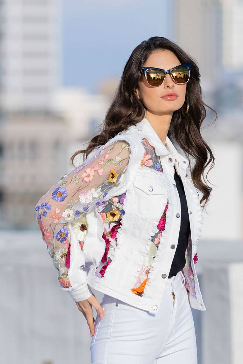Embroidered Sheer Sheer Denim Jacket Women's Sexy Denim Jacket