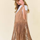 Tan Studded Long Fringe Faux Suede Vest