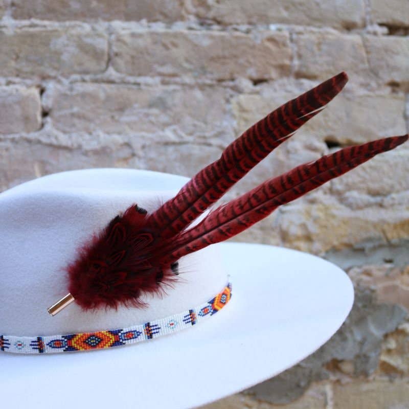 Western Feather Red Hat Pin