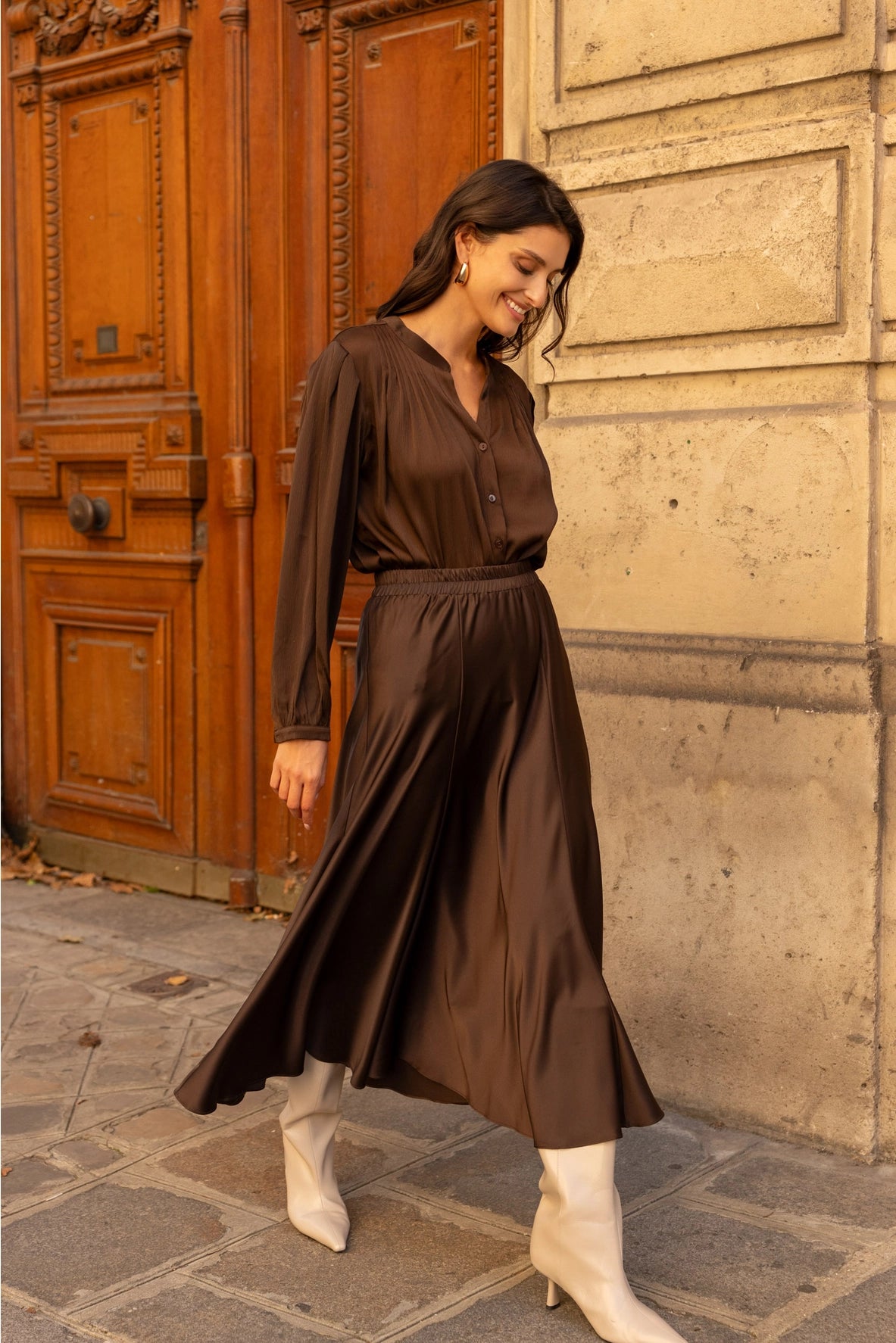 Valentine Skirt in Thick Chocolate Brown Satin