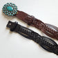Hand Braided Leather Belt with Turquoise Style Buckle brass