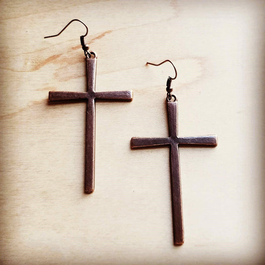 Copper Cross Earrings - Boho Western Cowgirl Jewelry