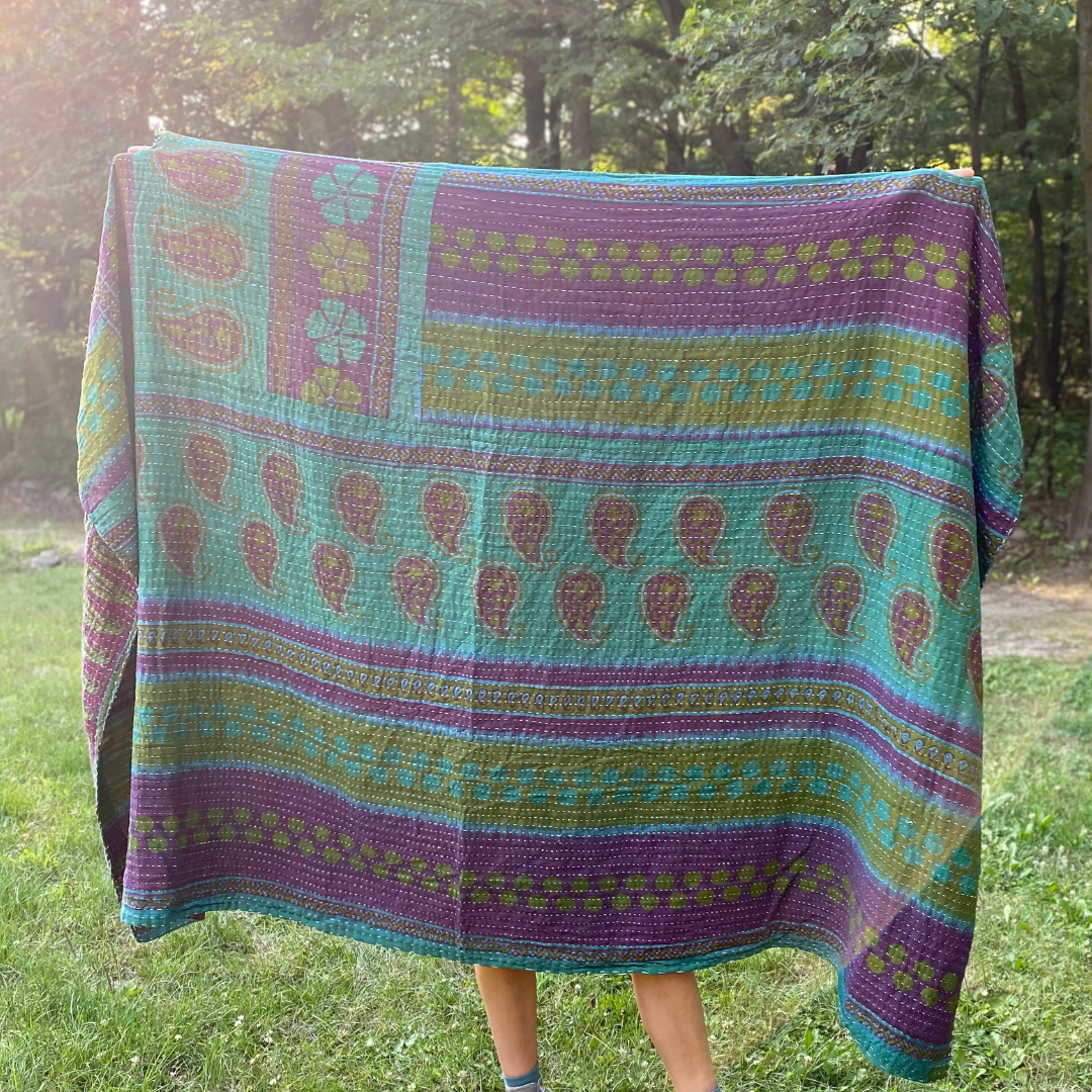 Kantha Quilted Throw Blanket