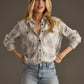 Light Gray & White Plaid Button Up Flannel for Women