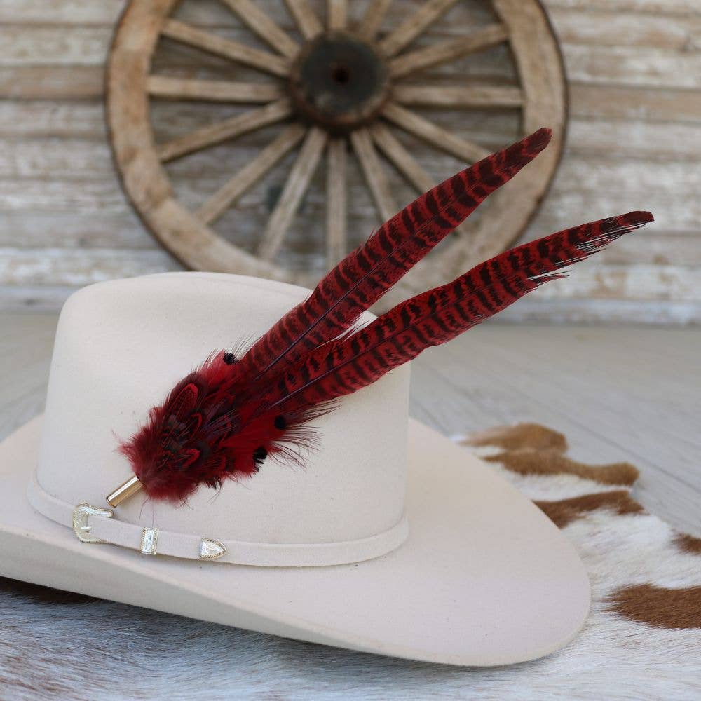 Western Feather Red Hat Pin