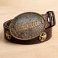 Annie Leather Belt with Cowgirl Buckle & Star Conchos in Brown - Bourbon Cowgirl Exclusive