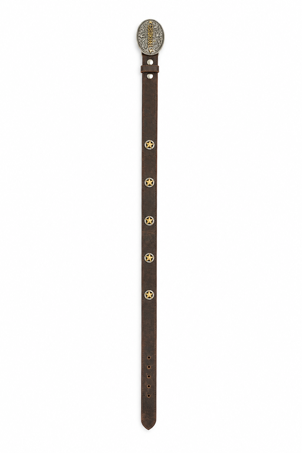 Annie Leather Belt with Cowgirl Buckle & Star Conchos in Brown - Bourbon Cowgirl Exclusive