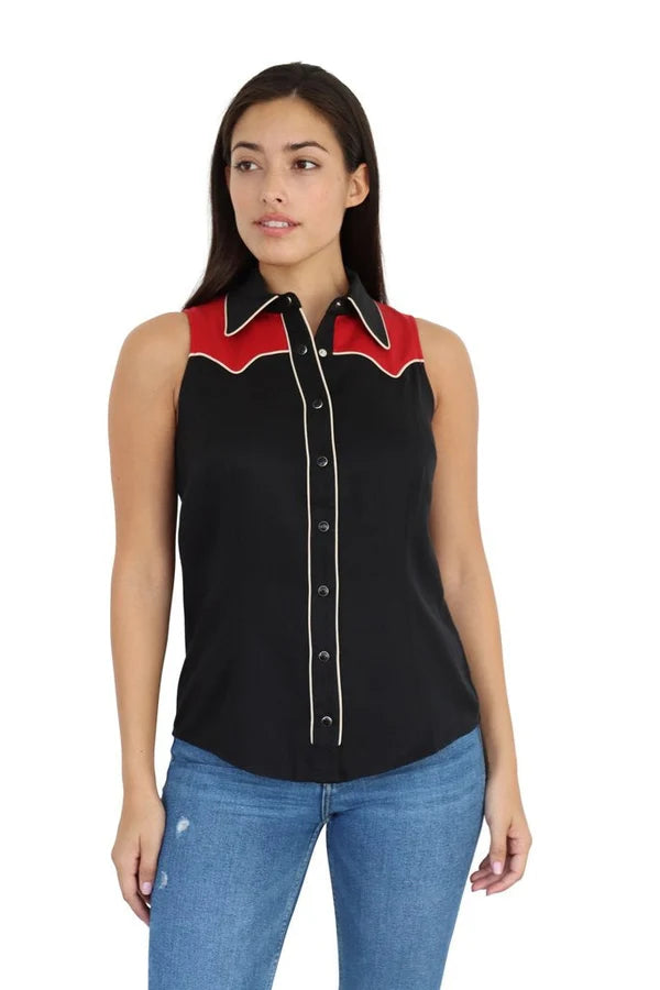 Atlanta Women's Sleeveless Shirt by H Bar C - Black and Red