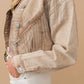 Denim Waist Length Rhinestone Fringe Jacket in Tan