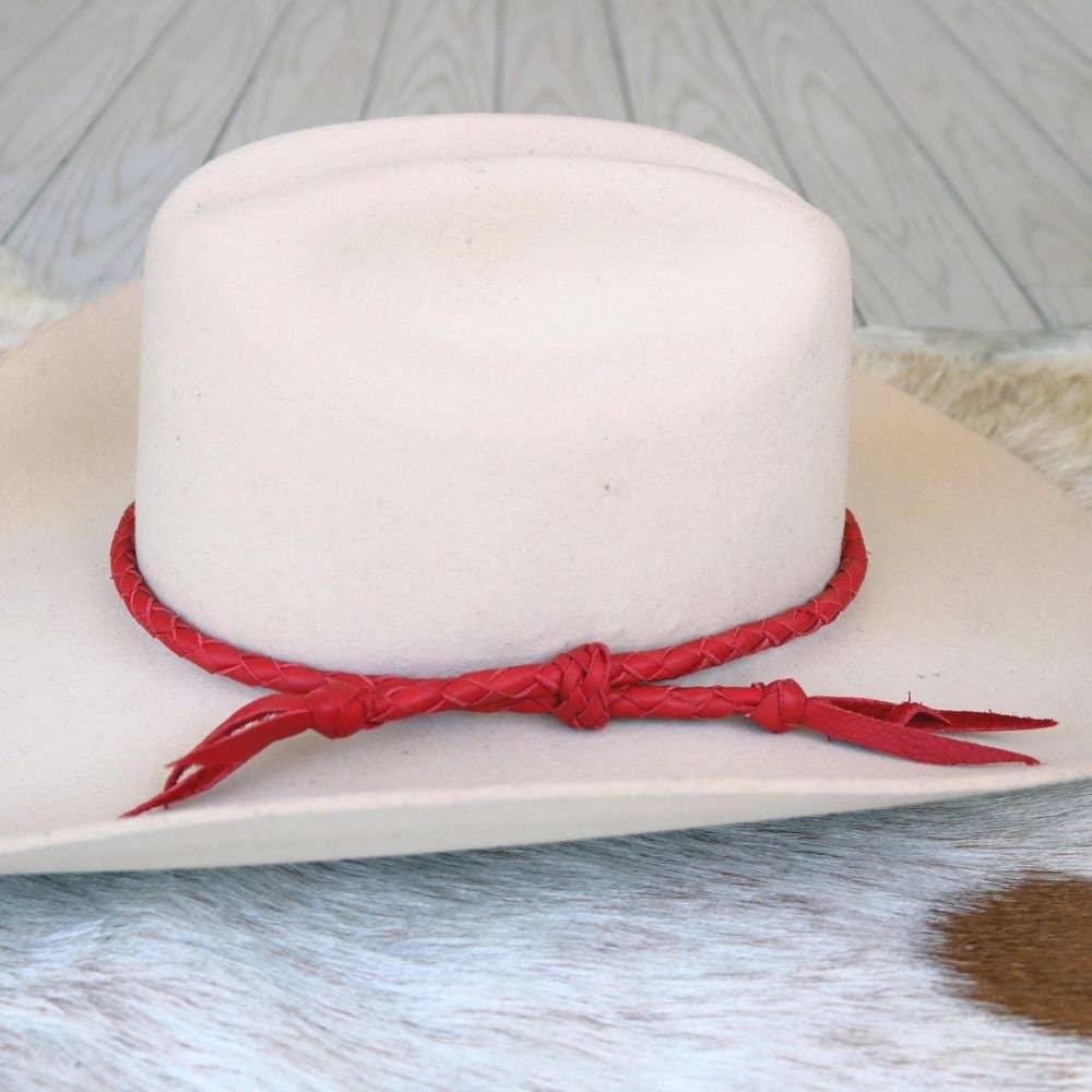 Leather Hat Band - Red Braided Design, Handmade Quality display picture 1