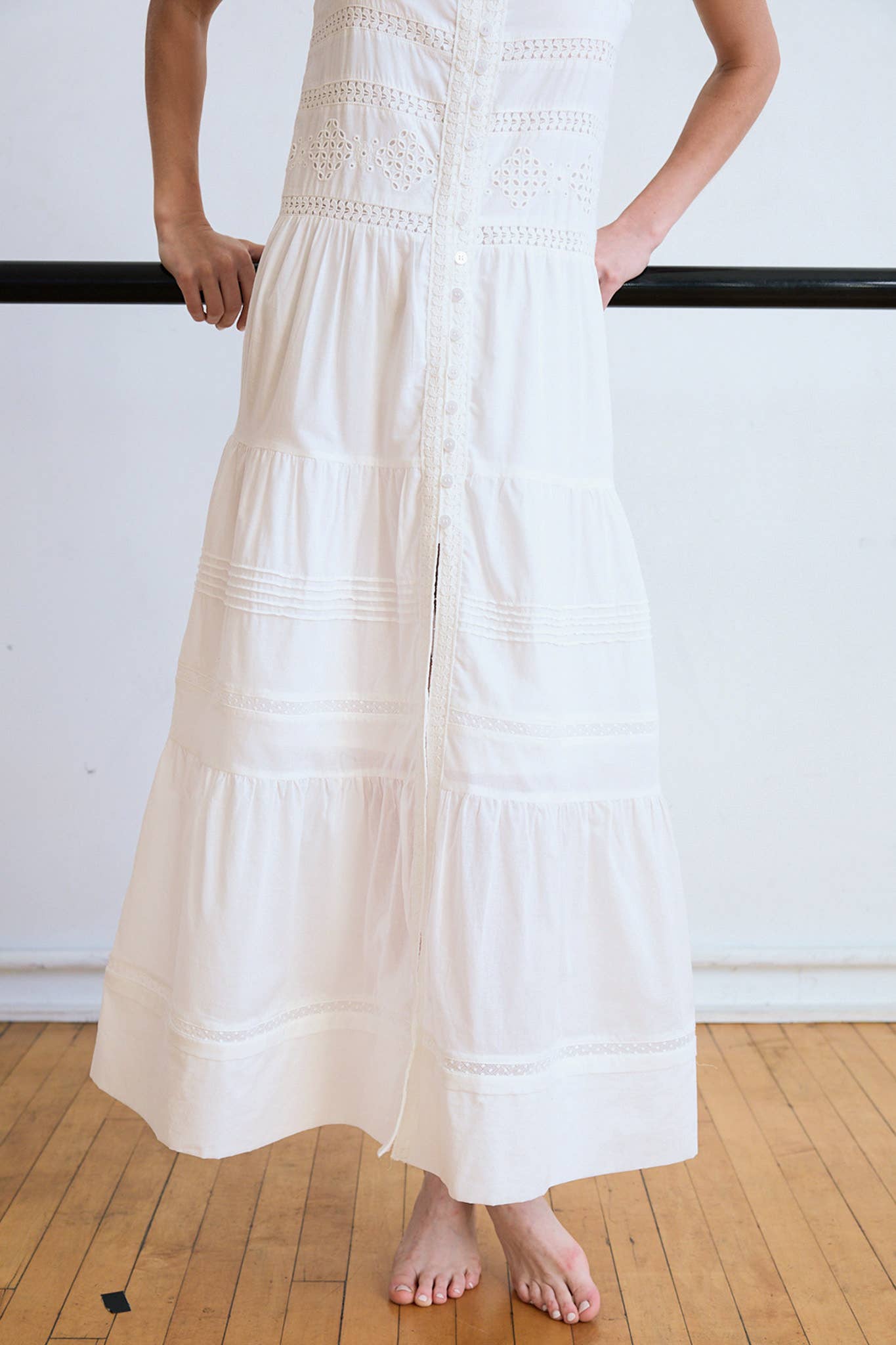 Romantic Tiered Woven Maxi with Lace Trim Dress