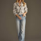 Light Gray & White Plaid Button Up Flannel for Women