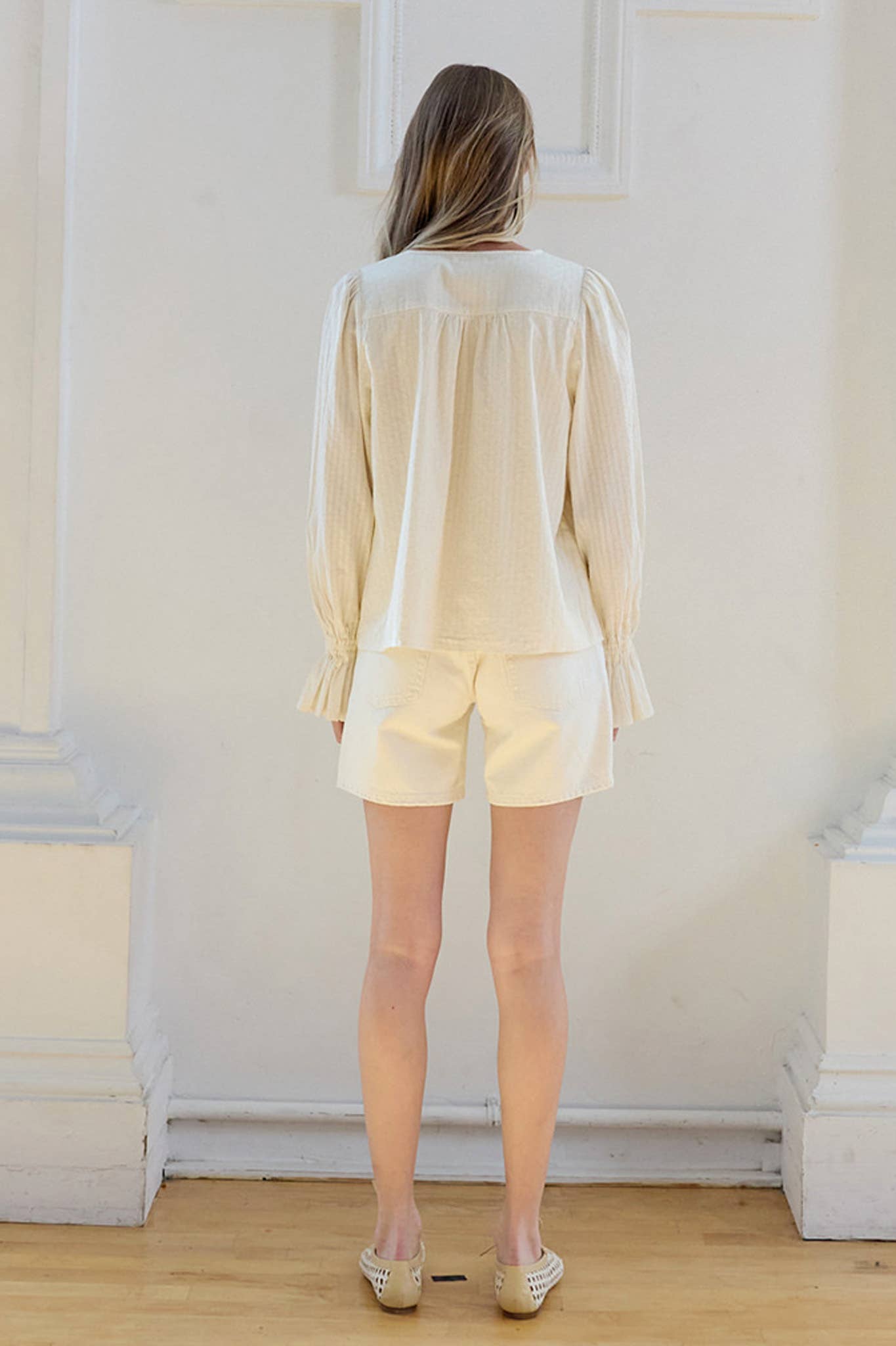 Lace Pintuck Detail Button Blouse