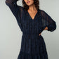 Paisley Dolman Sleeve Smocked Tiered Navy Mini Dress