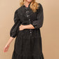 Garment Washed Chevron Yoke Midi Denim Dress Black