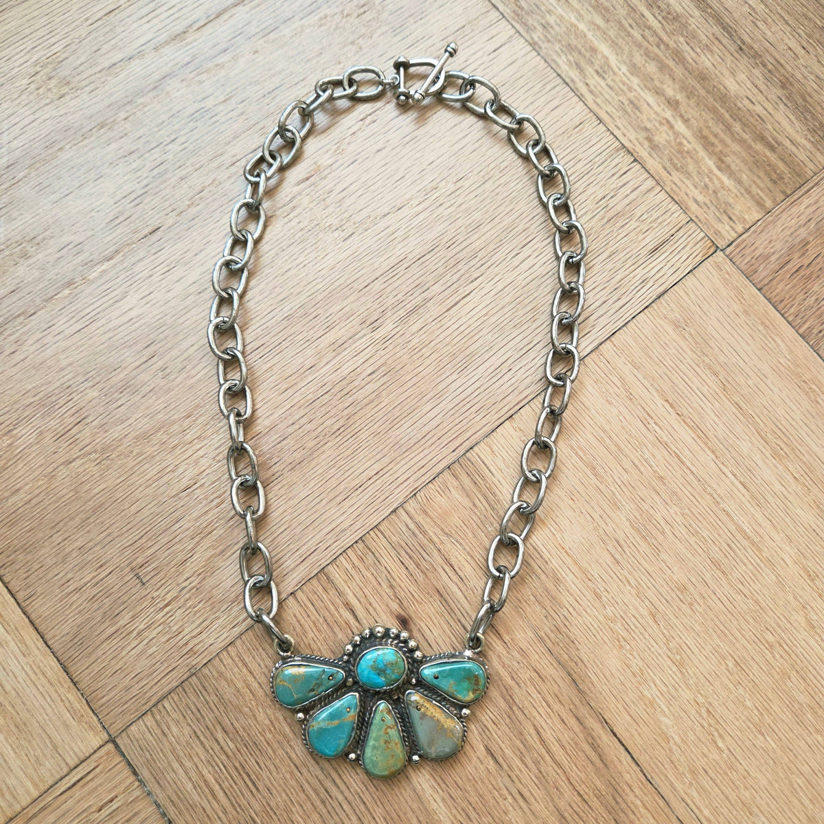 Genuine Turquoise Tibetan Pendant Half Burst Necklace