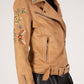 Vegan Suede Moto Jacket with Embroidery in Tan at Bourbon Cowgirl