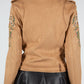 Vegan Suede Moto Jacket with Embroidery in Tan at Bourbon Cowgirl