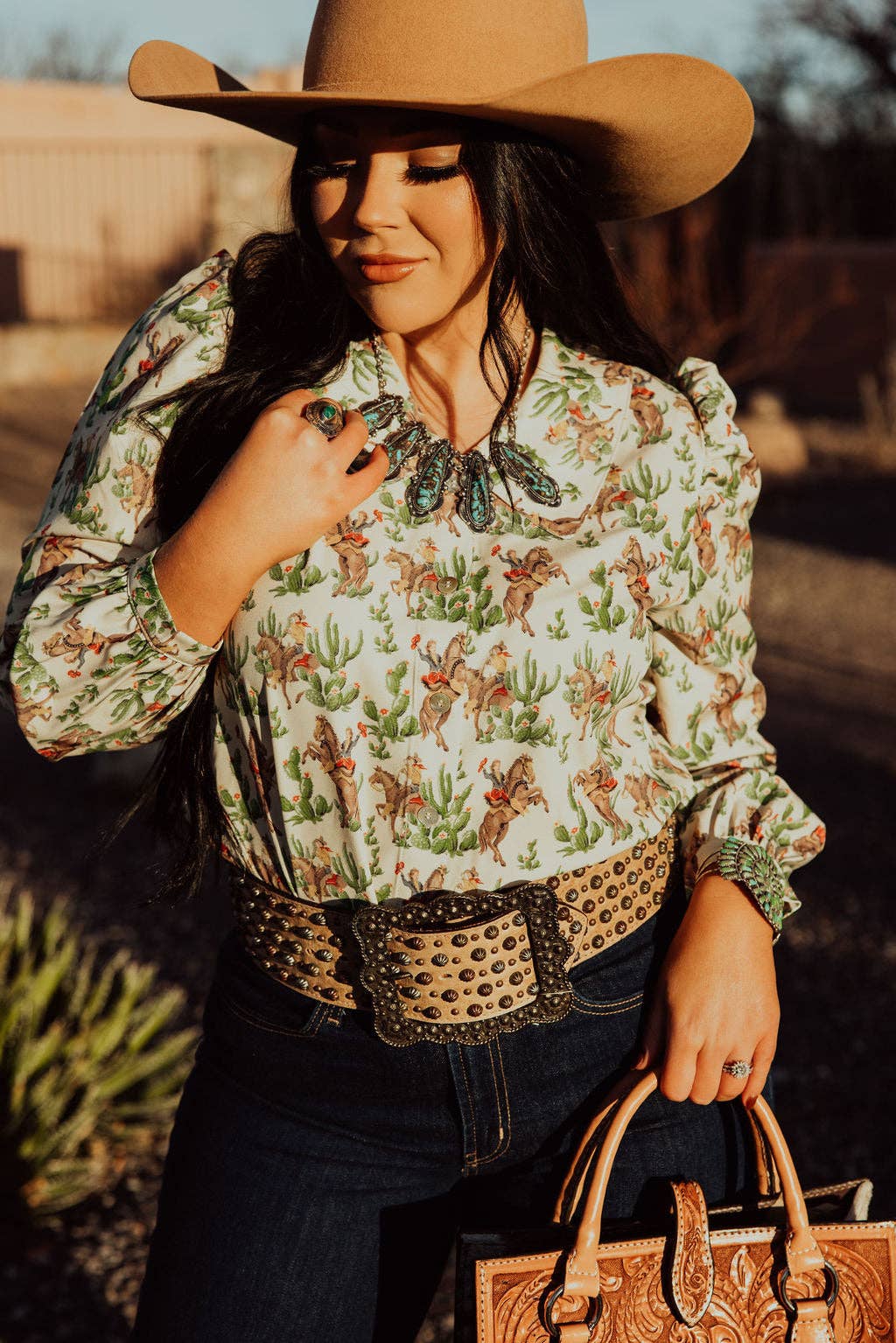 Retro Cactus Cowboy Blouse for Cowgirls