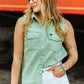 Jade Denim Mineral Wash Sleeveless Pearl Snap Top