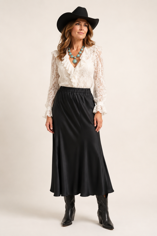 Valentine Skirt in Thick Black Satin